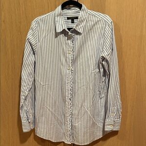 Banana Republic Blue and White Striped Button Down Shirt with Ruffle Seam